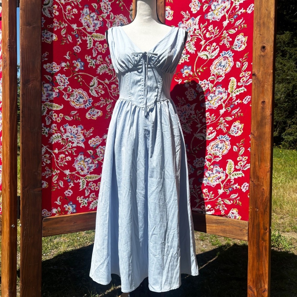 Pale Blue Cottagecore Milkmaid Fairytale Princess Dress Women's Size S